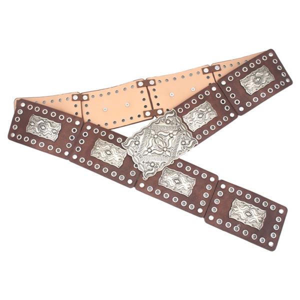 WESTERN CONCHO RECTANGLE STUDDED LEATHER LINK BELT