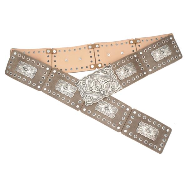 WESTERN CONCHO RECTANGLE STUDDED LEATHER LINK BELT