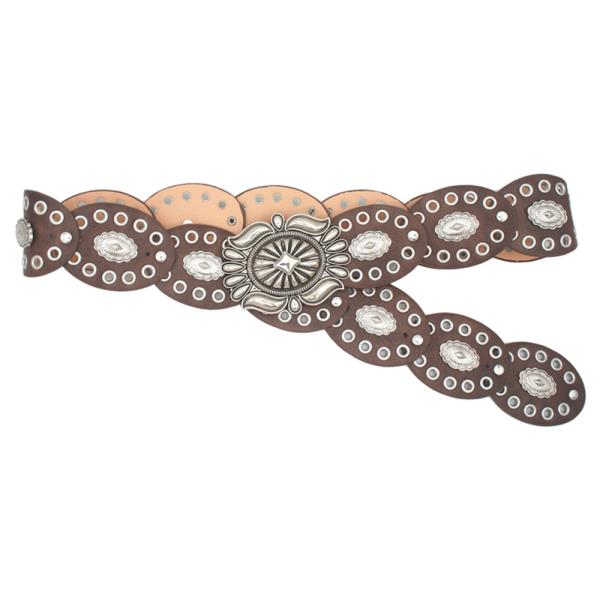 WESTERN CONCHO OVAL STUDDED LEATHER LINK BELT
