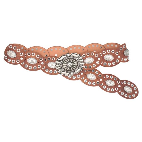 WESTERN CONCHO OVAL STUDDED LEATHER LINK BELT