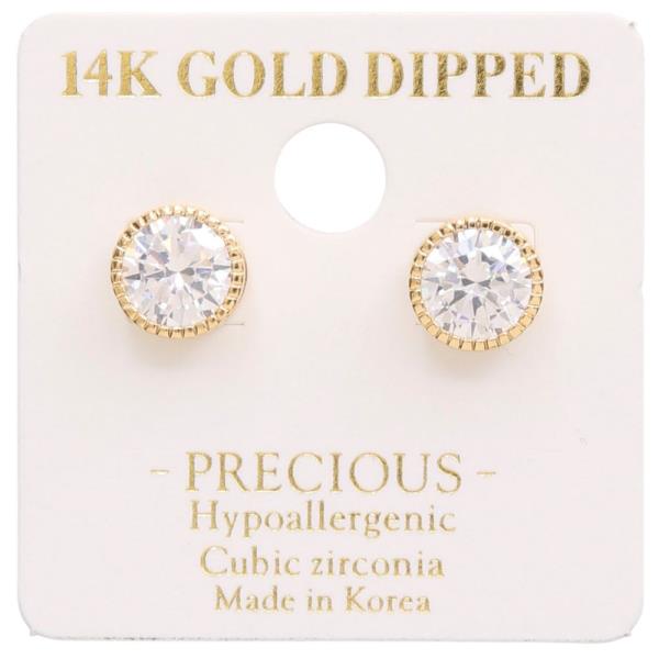 14K GOLD DIPPED ROUND CRYSTAL POST EARRING