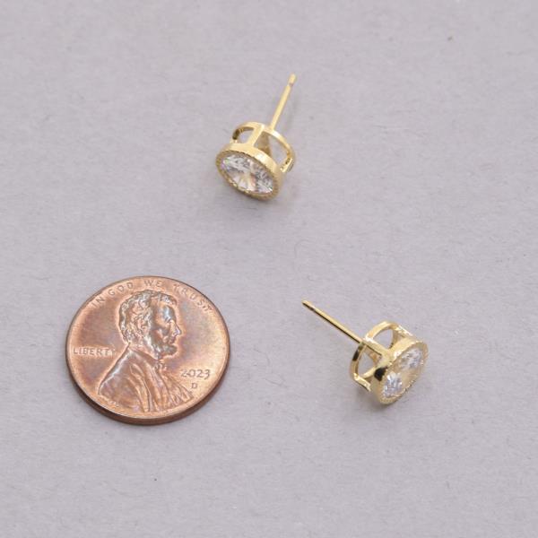 14K GOLD DIPPED ROUND CRYSTAL POST EARRING