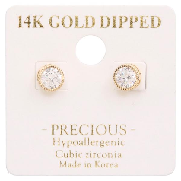 14K GOLD DIPPED ROUND CRYSTAL POST EARRING