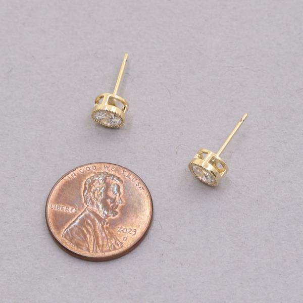 14K GOLD DIPPED ROUND CRYSTAL POST EARRING