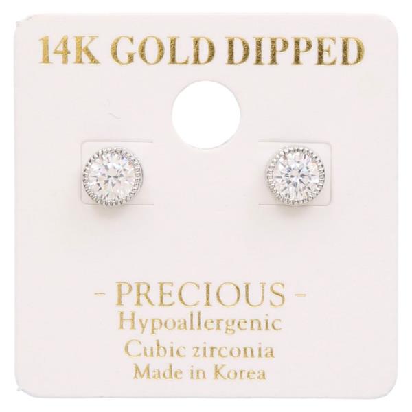 14K GOLD DIPPED ROUND CRYSTAL POST EARRING