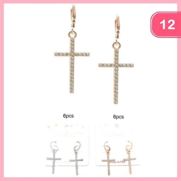 RHINESTONE CROSS EARRING (12 UNITS)