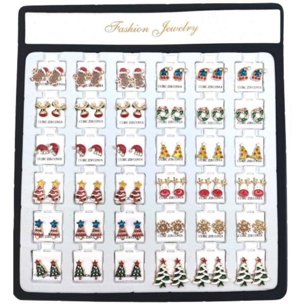 CUBIC ZIRCONIA CHRISTMAS POST EARRINGS (36 UNITS)