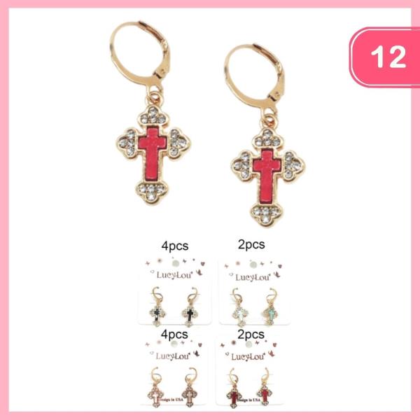 RHINESTONE CROSS DANGLE EARRING (12 UNITS)