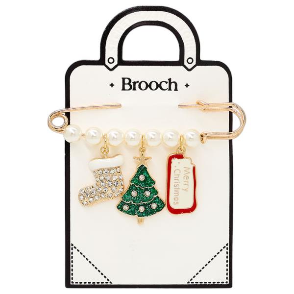 CHRISTMAS CHARM PEARL BEAD BROOCH
