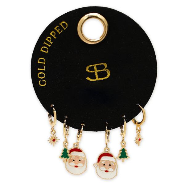 CHRISTMAS ASSORTED HUGGIE GOLD DIPPED EARRING SET
