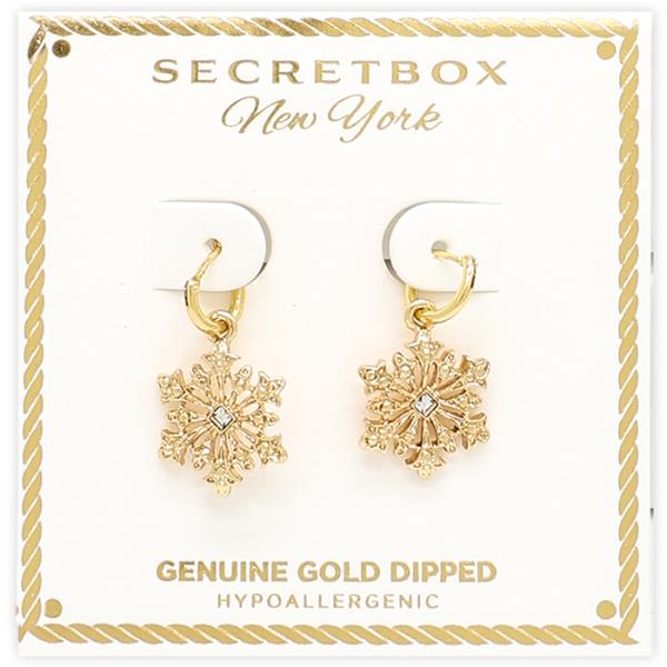 SECRET BOX GOLD DIPPED SNOWFLAKE HUGGIE EARRING