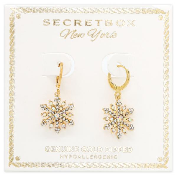 SECRET BOX GOLD DIPPED SNOWFLAKE HUGGIE EARRING
