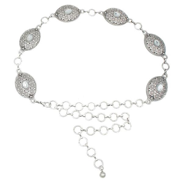 •	MOROCCAN SWIRL TEAR CONCHO STONE CHAIN BELT