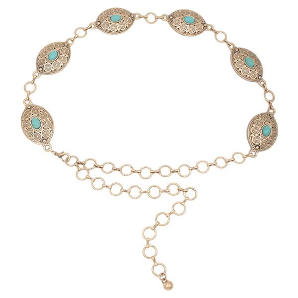 MOROCCAN SWIRL TEAR CONCHO STONE CHAIN BELT