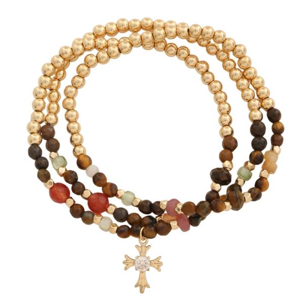 CROSS CHARM BEADED BRACELET SET