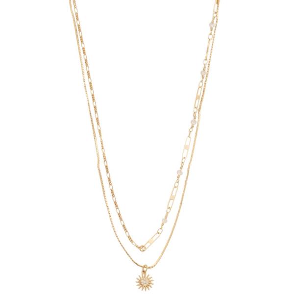 SODAJO RHINESTONE SUN CHARM LAYERED GOLD DIPPED NECKLACE