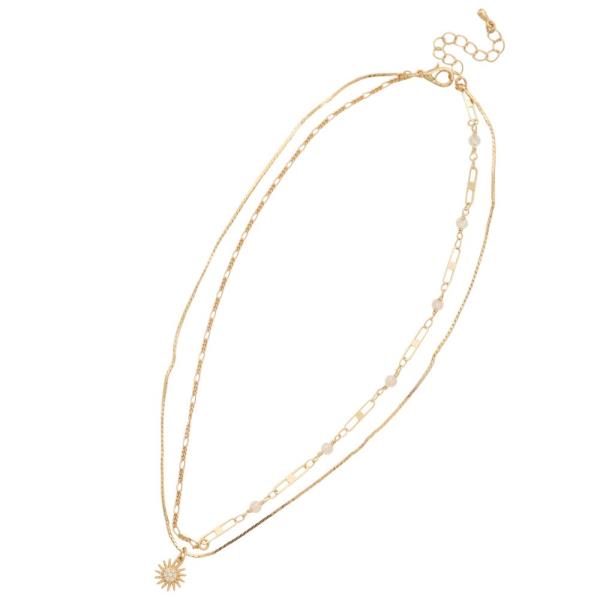 SODAJO RHINESTONE SUN CHARM LAYERED GOLD DIPPED NECKLACE