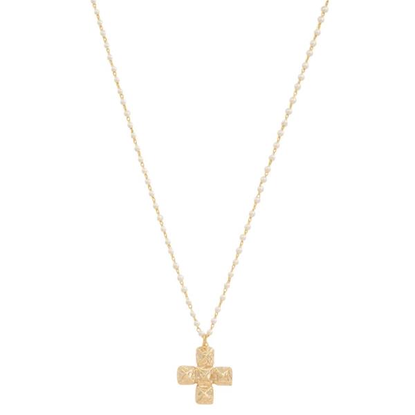 SODAJO CROSS PEARL BEAD GOLD DIPPED NECKLACE