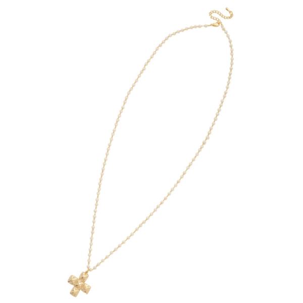 SODAJO CROSS PEARL BEAD GOLD DIPPED NECKLACE