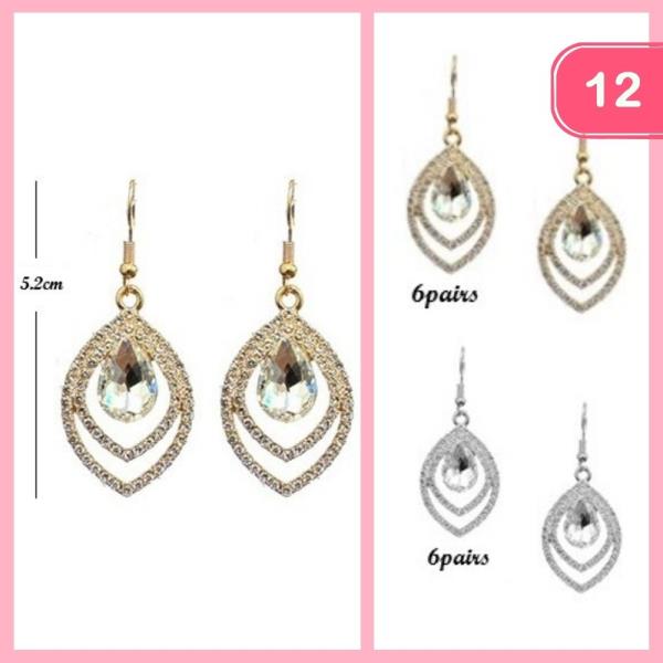 RHINESTONE TEARDROP DANGLE EARRING (12 UNITS)