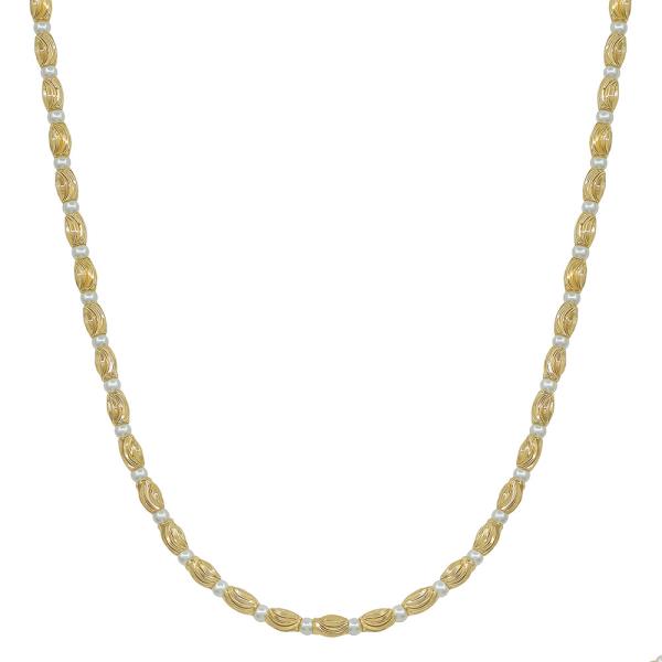 OVAL TEXTURED METAL CCB PEARL ACCENT SHORT NECKLACE