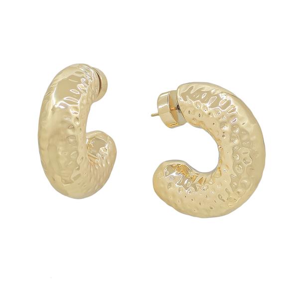 TEXTURED METAL CHUNKY HOOP CYLINDER BACK EARRINGS