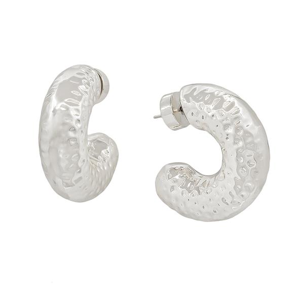 TEXTURED METAL CHUNKY HOOP CYLINDER BACK EARRINGS