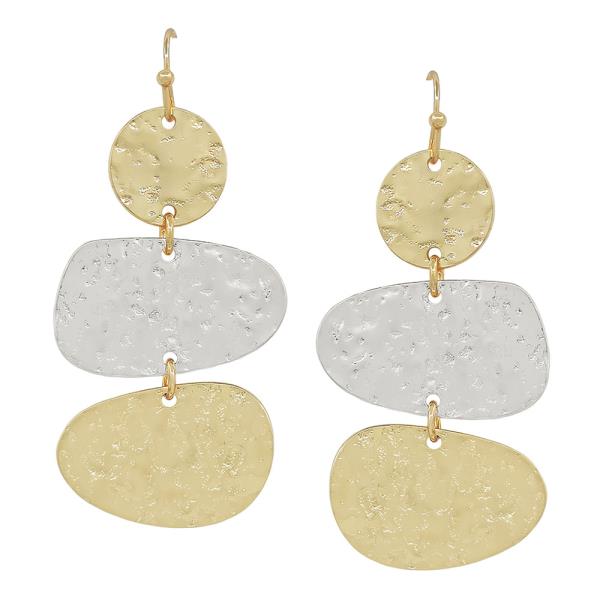 TEXTURED METAL 3 DROP ROUND GEO SHAPE EARRINGS