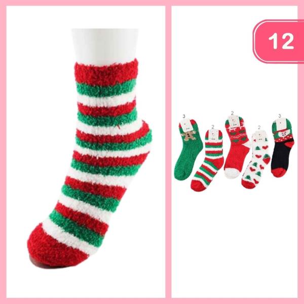WARM CHRISTMAS STRIPED  HEART GINGERBREAD SOCKS (12 UNITS)