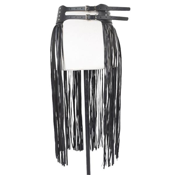 FAUX LEATHER METAL STUDDED FRINGE BELT
