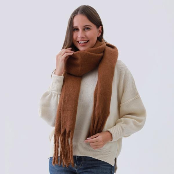 COZY KNIT SCARF - SOLID COLOR WITH TASSEL TRIM