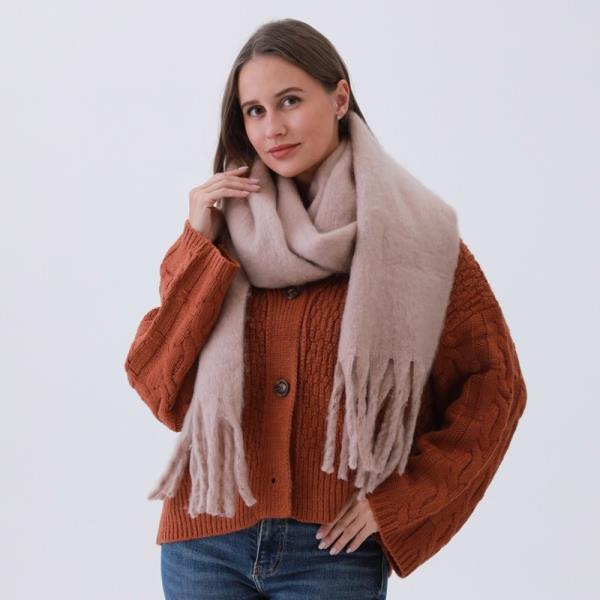 COZY KNIT SCARF - SOLID COLOR WITH TASSEL TRIM