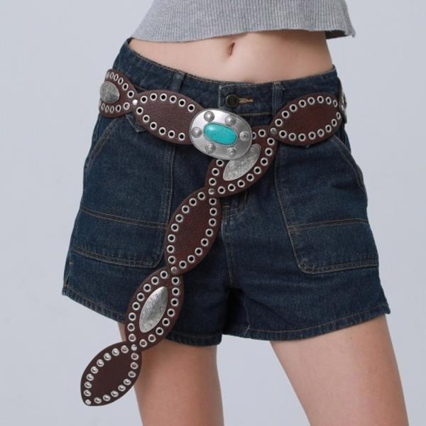 VINTAGE BOHEMIAN WESTERN BELT WITH INLAID TURQUOISE BUCKLE