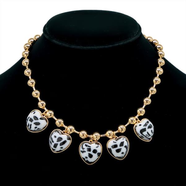 SECRET BOX LEOPARD HEART BALL CHAIN  NECKLACE