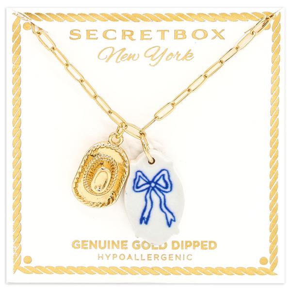 SECRET BOX GOLD DIPPED BLUE HEART CERAMIC NECKLACE
