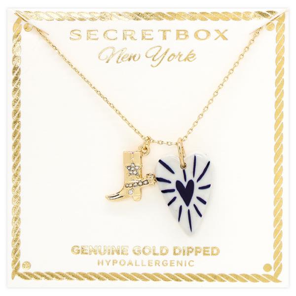 SECRET BOX GOLD DIPPED BLUE HEART CERAMIC NECKLACE