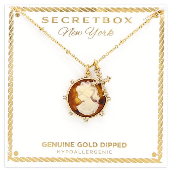SECRET BOX GOLD DIPPED BROWN CAMEO NECKLACE