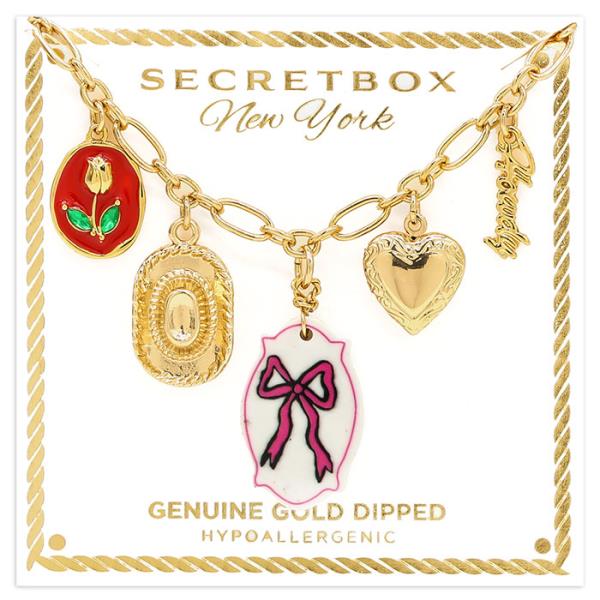 SECRET BOX BOW PINK CERAMIC CHARM NECKLACE