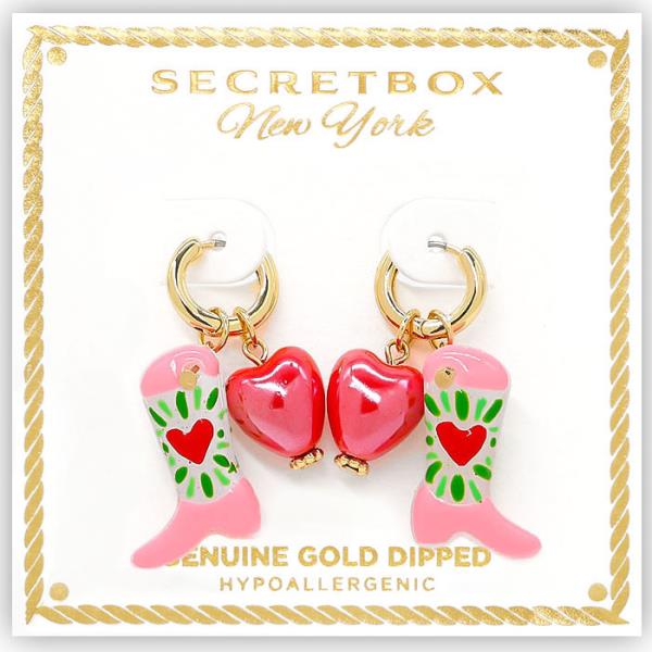 SECRET BOX WESTERN PINK BOOTS HUGGIE EARRING