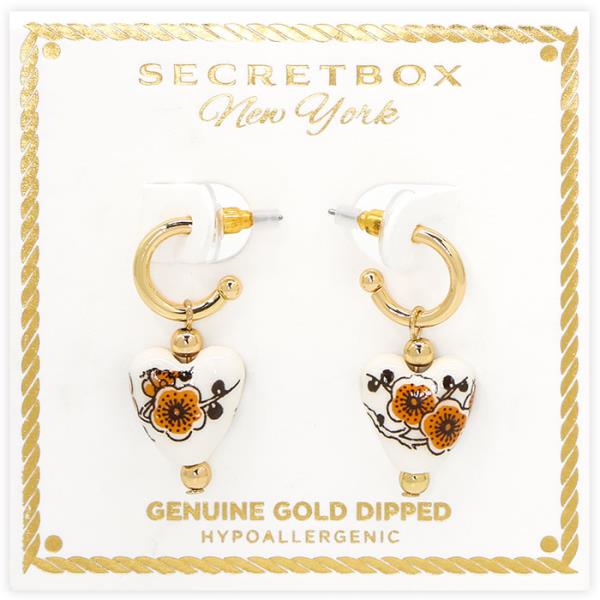 SECRET BOX FLORAL CERAMIC HUGGIE EARRING