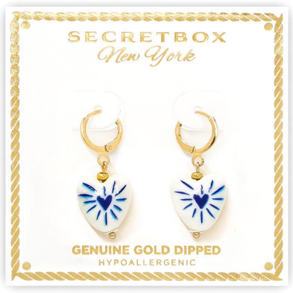 SECRET BOX BLUE HEART CERAMIC HUGGIE EARRING