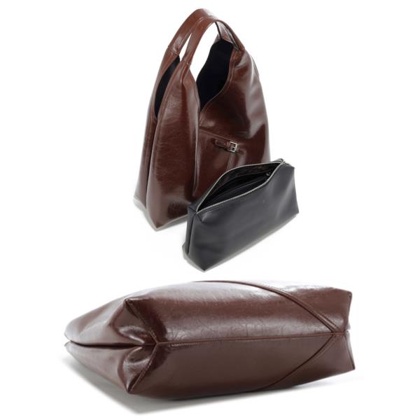 2IN1 SMOOTH TEXTURE SHOULDER HOBO BAG WITH POUCH