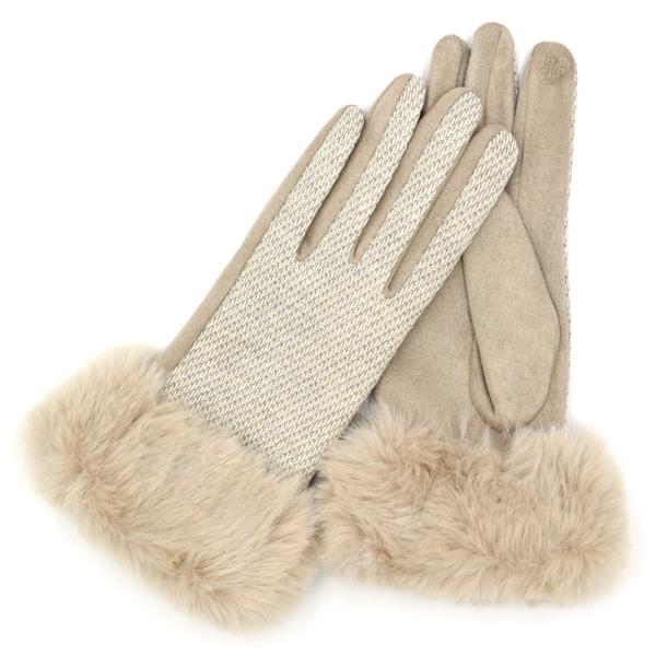 FAUX FUR CUFF MIXED COLOR SMART TOUCH GLOVES