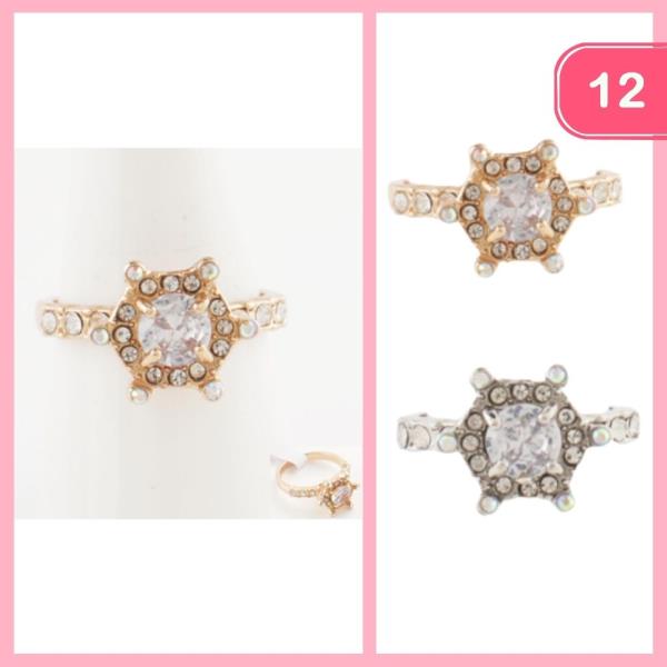 CUBIC ZIRCONIA RHINESTONE RING (12 UNITS)