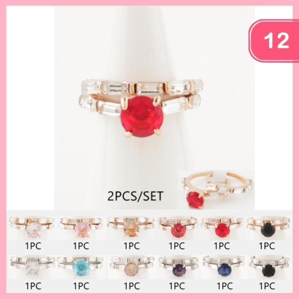 CUBIC ZIRCONIA RHINESTONE STACKABLE RING (12 UNITS)