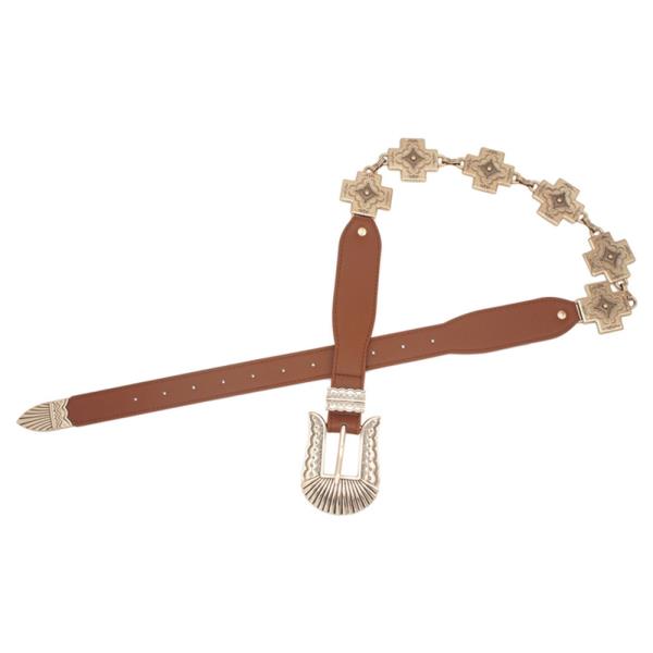 ETCHED CROSS CONCHO LINK CHAIN BELT