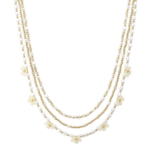 DAINTY FLOWER BEADED LAYERED NECKLACE