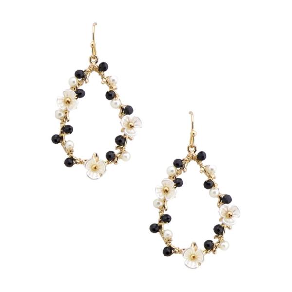 FLOWER BEADED TEARDROP DANGLE EARRING