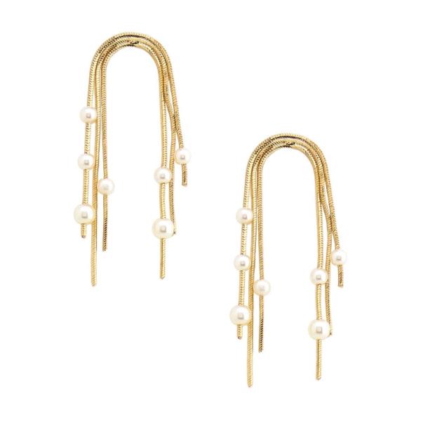 PEARL BEAD CHAIN METAL EARRING