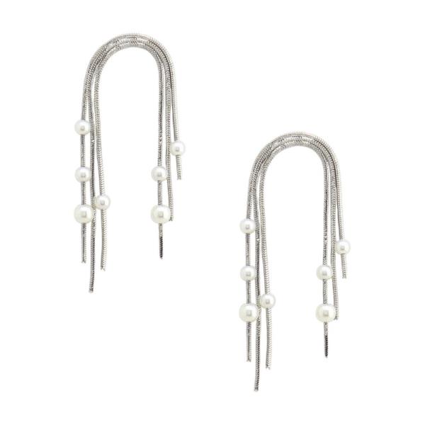 PEARL BEAD CHAIN METAL EARRING